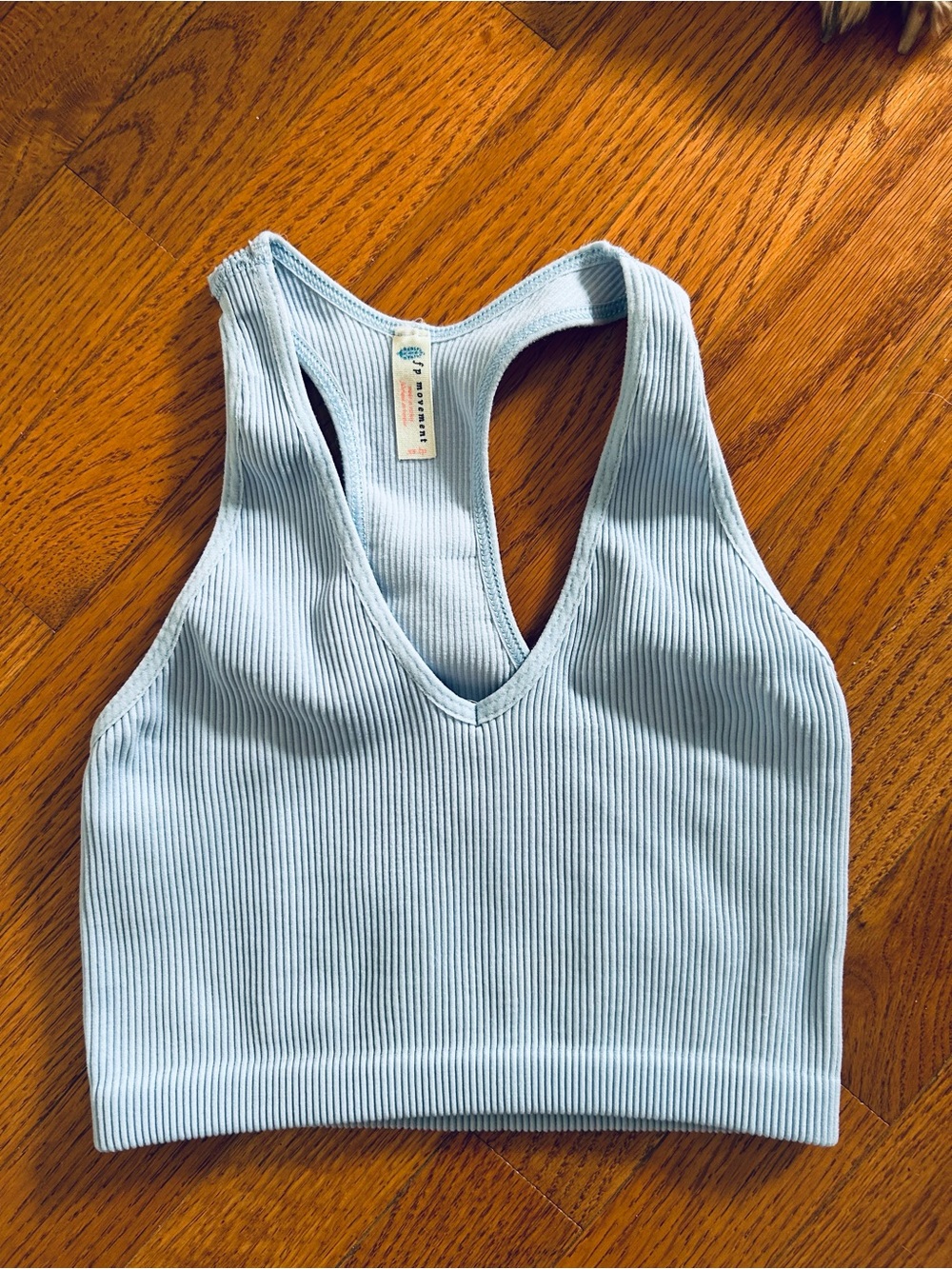 FP Movement by Free People Light Blue Ribbed Racerback Crop Top